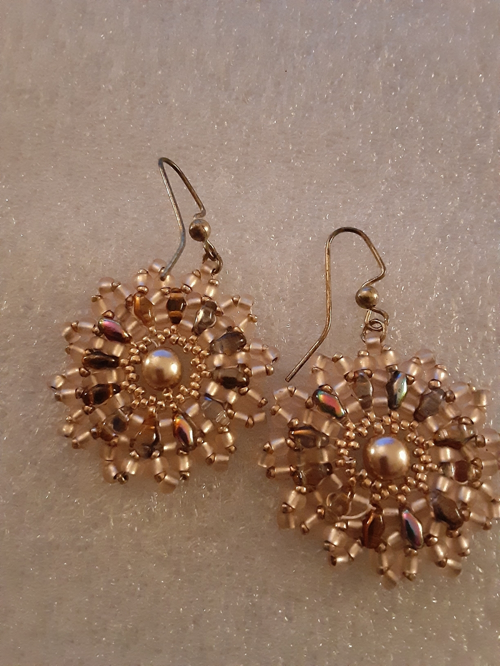 Source Unknown Gold and Pearl Beaded Sunburst Earrings